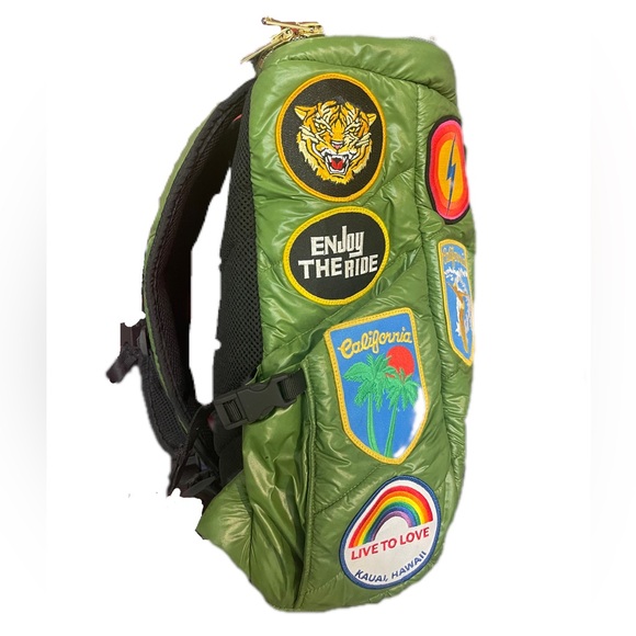 Aviator Nation - RARE - Vintage Patch Puffer Backpack - NWOT - Garden Green - Picture 5 of 9